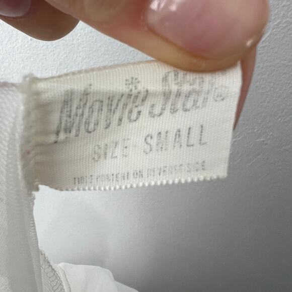 Vintage Movie Star White Sleep Robe Sheer Floral Lace Scoop Neck Tie Sz S Small - Picture 11 of 12